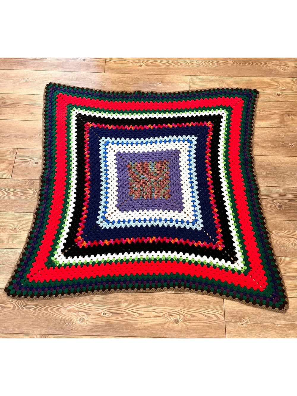 Handmade Crochet Granny Square Throw Blanket Multicolor Vintage Style